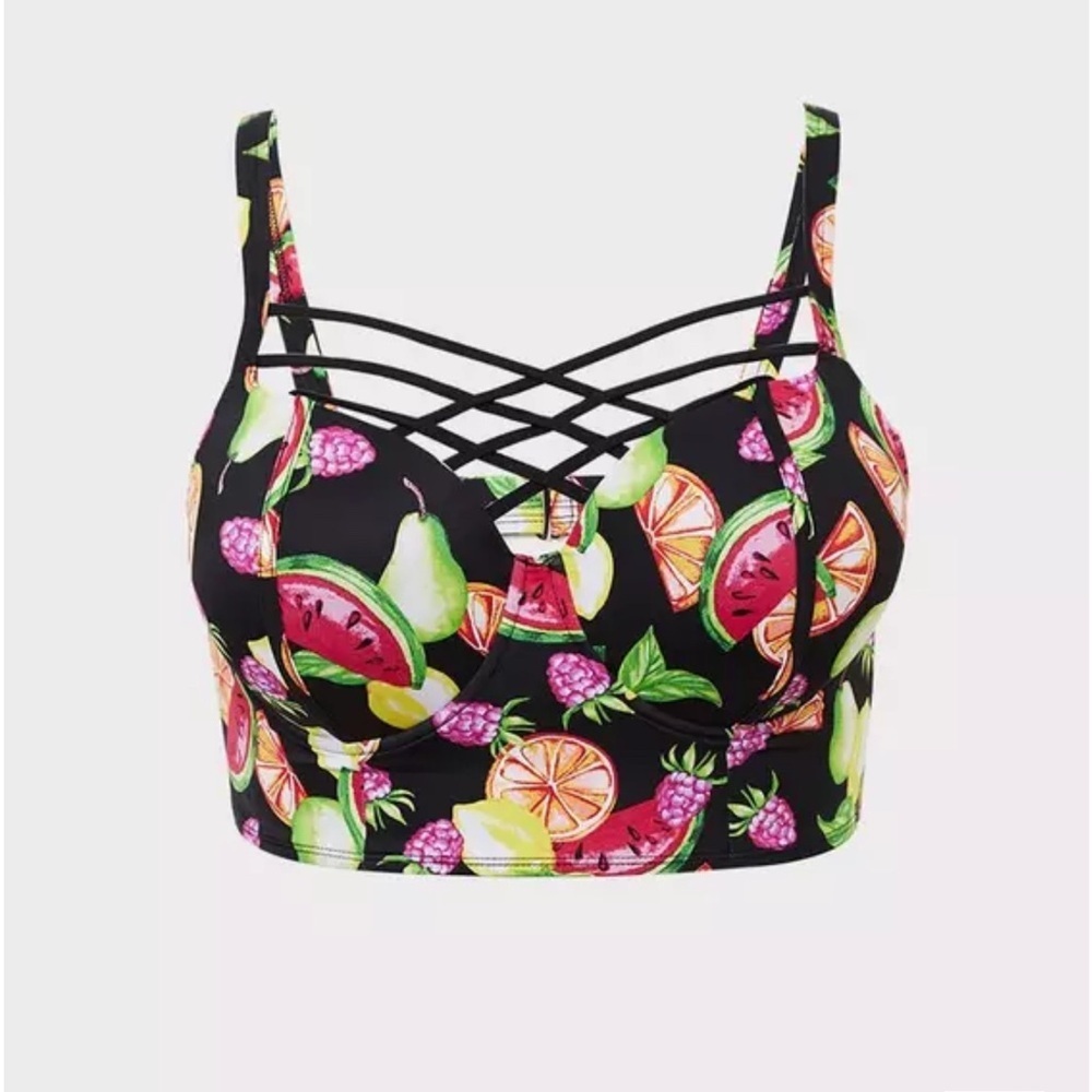Torrid Black & Multi Fruit Lattice Push-Up Balconette Bikini Top Size 4